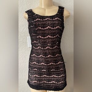 Forever 21 Black Lace Midi Dress pink black sexy party cocktail night out